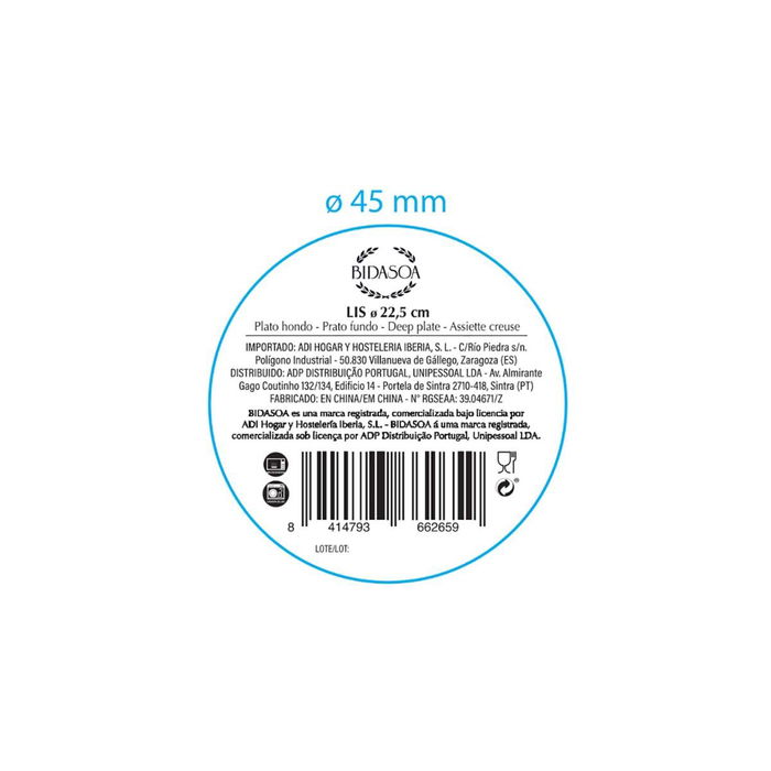 Plato Hondo Porcelana Lis Bidasoa 22,5 cm