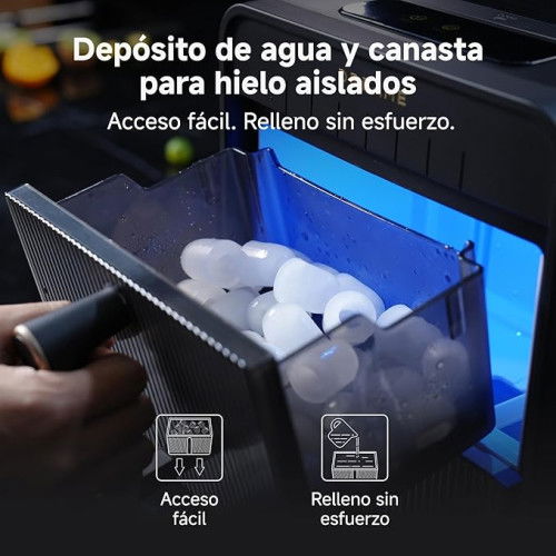 Dreame Máquina de Hielo Aura, Cubitos de Hielo en Dos Tamaños, Panel de Control Digital, Modo de Autolimpieza, Negro