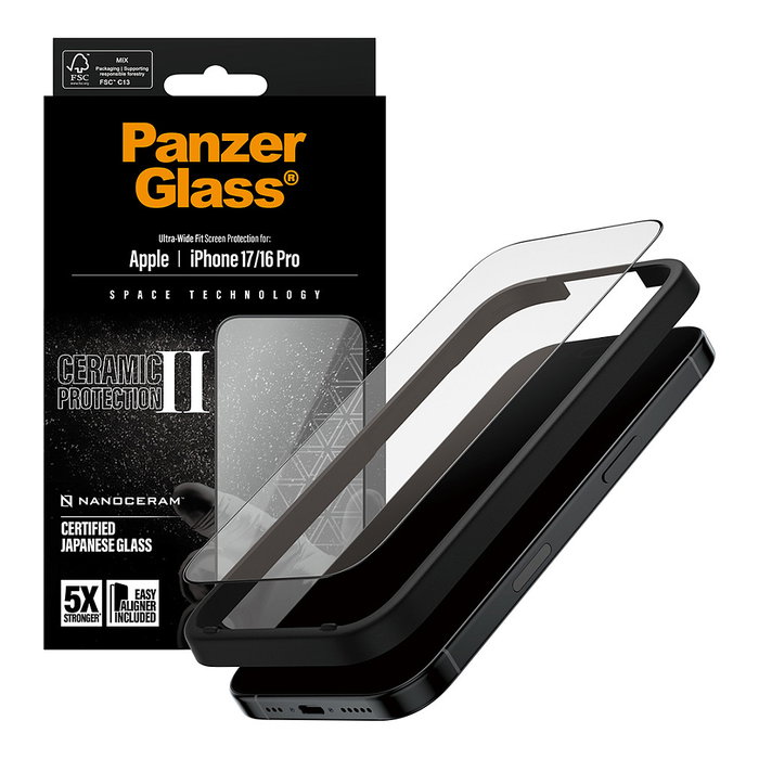 PanzerGlass Ceramic II Protector de Pantalla Ultra-Wide Fit para iPhone 17 y iPhone 16 Pro