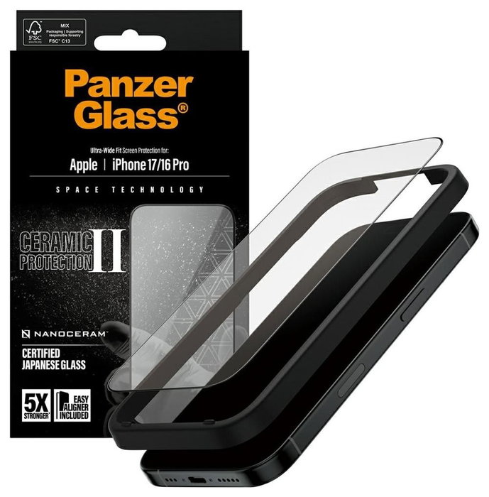 PanzerGlass Ceramic II Protector de Pantalla Ultra-Wide Fit para iPhone 17 y iPhone 16 Pro