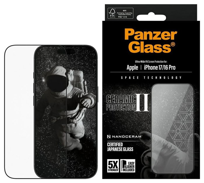 PanzerGlass Ceramic II Protector de Pantalla Ultra-Wide Fit para iPhone 17 y iPhone 16 Pro