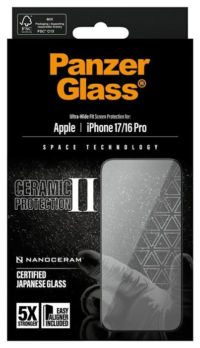 PanzerGlass Ceramic II Protector de Pantalla Ultra-Wide Fit para iPhone 17 y iPhone 16 Pro