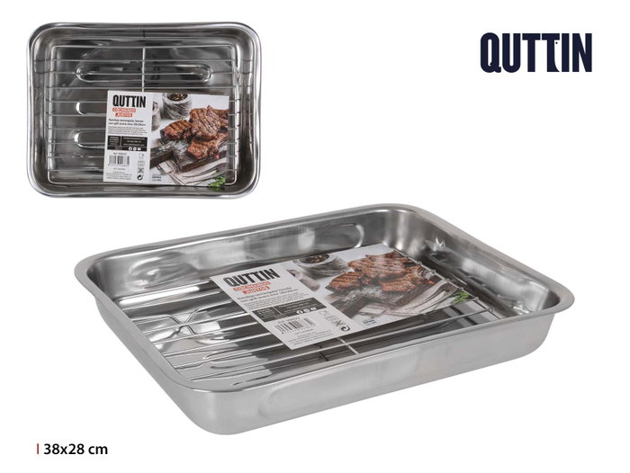 Quttin Bandeja Rectangular con Parrilla, 24 unidades, Acero Inoxidable, Medidas 38 x 27.5 cm (4 Unidades) Quttin Bandeja Rectangular con Parrilla, 24 unidades, Acero Inoxidable, Medidas 38 x 27.5 cm (4 Unidades)