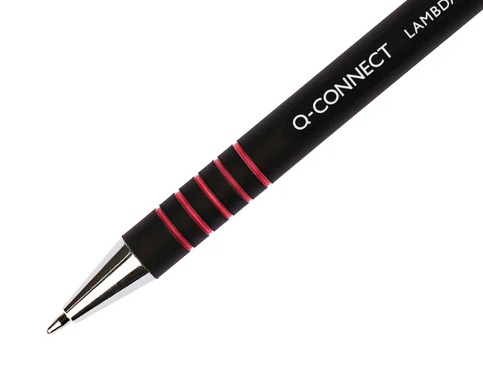 Q-connect Bolígrafo Retráctil con Grip, Punta 0.7 mm, Tinta Roja