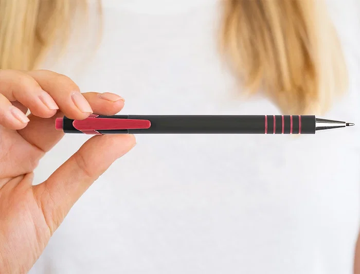 Q-connect Bolígrafo Retráctil con Grip, Punta 0.7 mm, Tinta Roja