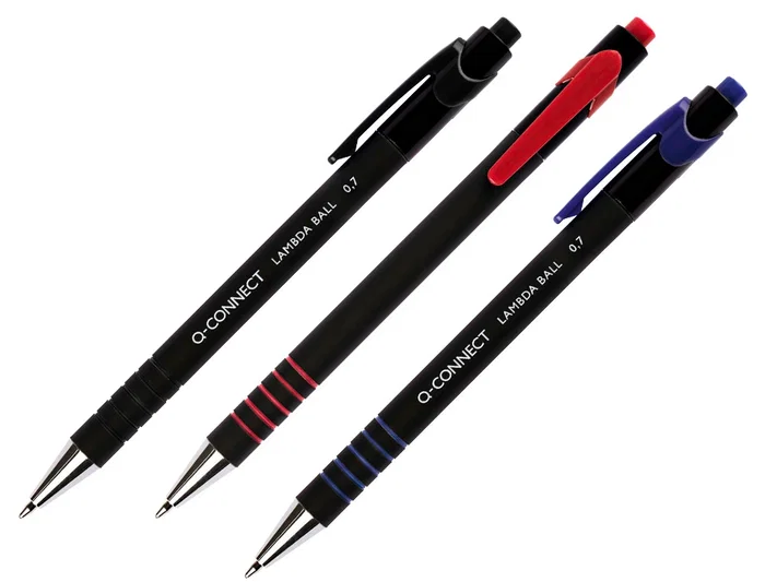 Q-connect Bolígrafo Retráctil con Grip, Punta 0.7 mm, Tinta Roja