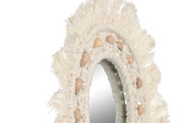 DKD Home Decor Espejo Boho Blanco 1 x 20 x 20 cm Set de 3 Macramé
