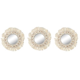 DKD Home Decor Espejo Boho Blanco 1 x 20 x 20 cm Set de 3 Macramé