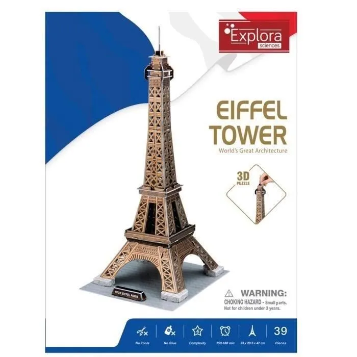 Explora Puzzle 3D Torre Eiffel EXP3301045400204 Juego de Construcción 39 Piezas 5 Años