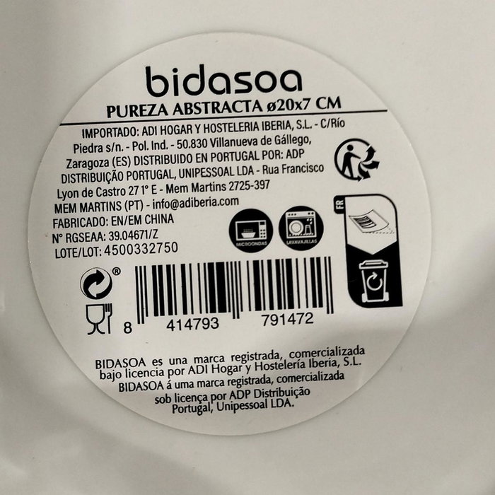 Bidasoa Peana de Porcelana Pureza Abstracta Blanca