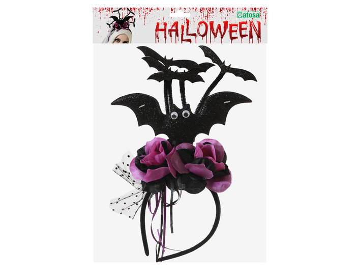 Diadema de Halloween Rosa con Murciélago para Mujer Adulto - Accesorio de Disfraz Vampiresa o Bruja