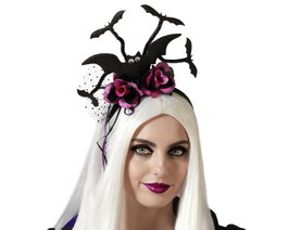 Diadema de Halloween Rosa con Murciélago para Mujer Adulto - Accesorio de Disfraz Vampiresa o Bruja