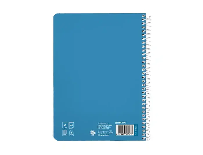 Liderpapel Cuaderno espiral Pautaguía A5 Tapa Blanda 40 Hojas 75gr Cuadro Pautado 3mm Color Azul