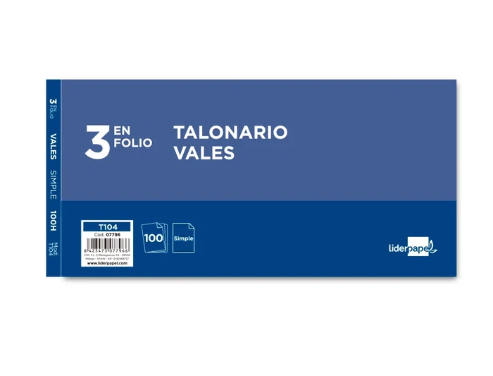 Liderpapel Talonario Vales Tres en Folio 104 Original