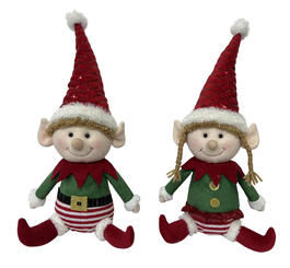 DKD Home Decor Figura de Elfo en Poliéster, Surtido Rojo y Verde