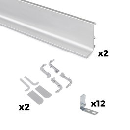 Emuca Kit de 2 perfiles superiores Gola para muebles de cocina, longitud 2,35m, con accesorios, Aluminio, Anodizado mate