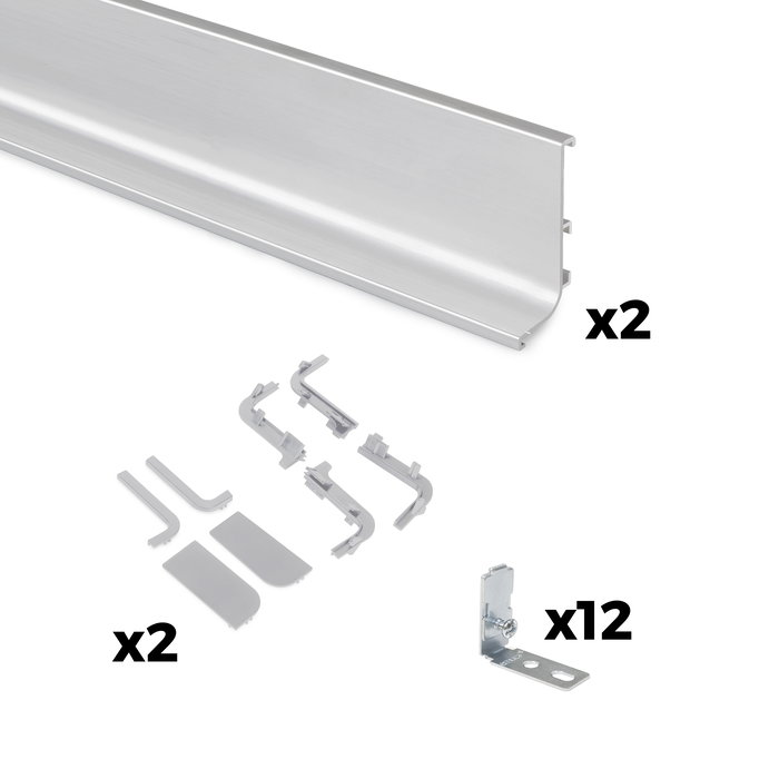 Emuca Kit de 2 perfiles superiores Gola para muebles de cocina, longitud 2,35m, con accesorios, Aluminio, Anodizado mate Emuca Kit de 2 perfiles superiores Gola para muebles de cocina, longitud 2,35m, con accesorios, Aluminio, Anodizado mate