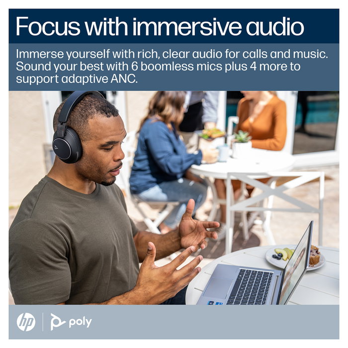 HP Poly Voyager Focus 2 UC 80 - Auriculares USB-C con micrófono para oficina y llamadas, color negro