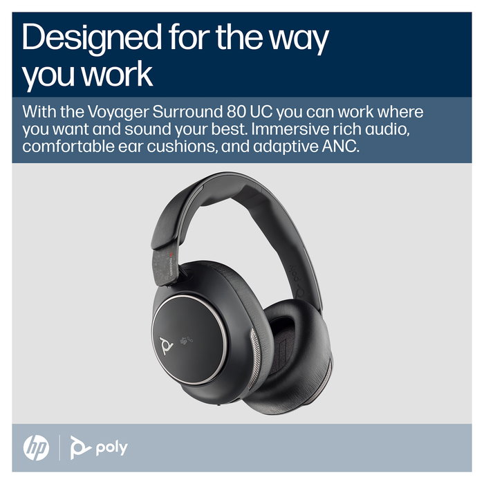 HP Poly Voyager Focus 2 UC 80 - Auriculares USB-C con micrófono para oficina y llamadas, color negro