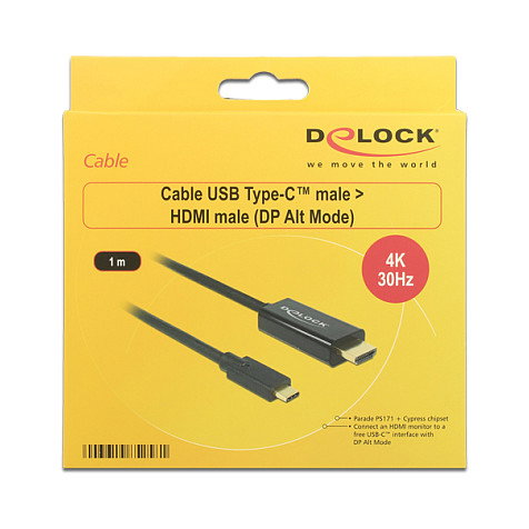DeLOCK Adaptador Cable HDMI a USB-C 1m 4K 30Hz HDCP 3D Plug and Play Negro 85258