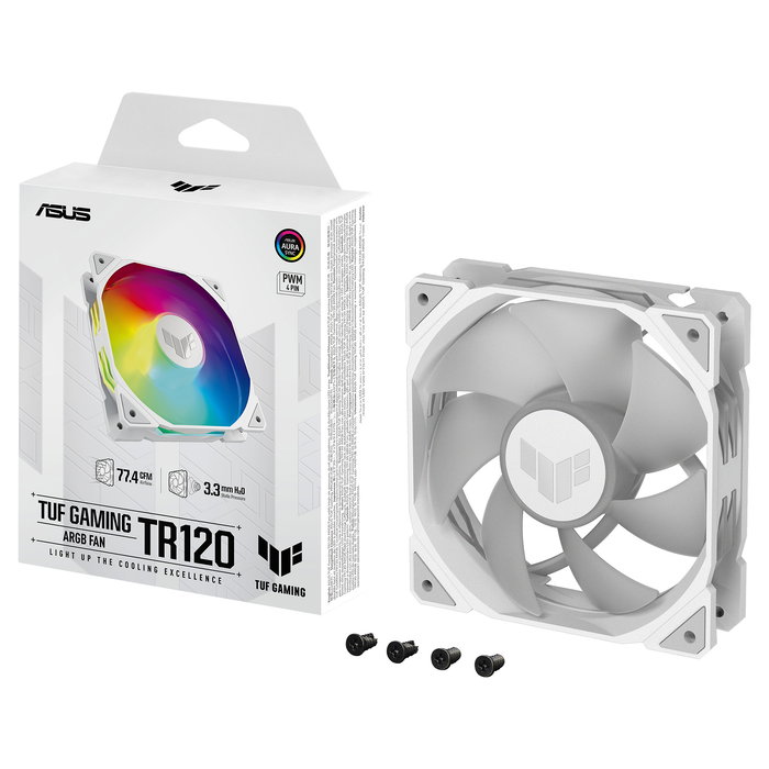 ASUS TUF GAMING TR120 ARGB Ventilador de Caja 120 mm PWM, Blanco, Iluminación LED ARGB, 2000 RPM - Pack de 1