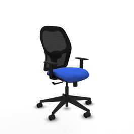 PIQUERAS Y CRESPO Silla de oficina Alocén, Tela Azul y Malla Negra, Mecanismo Sincro, Brazos 1D, Lumbar 1D