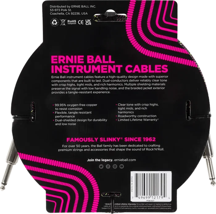 Ernieball Cable Instrumento Trenzado Jack-Jack SS 3 M - Purple Python Ernieball Cable Instrumento Trenzado Jack-Jack SS 3 M - Purple Python