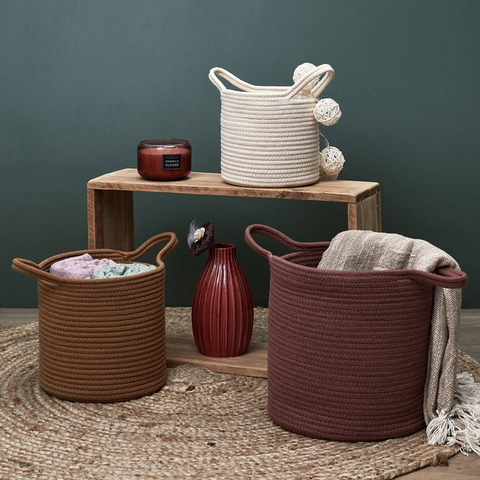 Home Deco Factory Juego de 3 Cestas en Terracota, Ocre y Marfil
