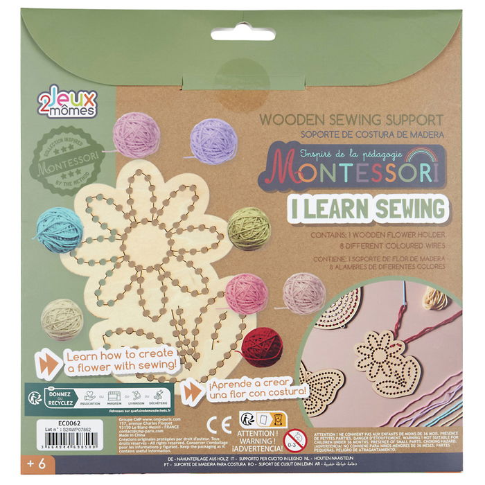 Jeux 2 momes Juego Aprende Costura Montessori Soportes de Madera con Ovillos de Colores