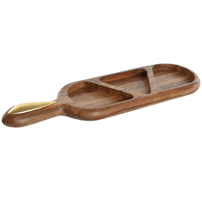 DKD Home Decor Bandeja de Acacia y Acero Inoxidable para Aperitivo Natural y Dorado