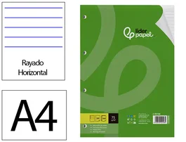 Liderpapel Recambio A4 100 Hojas 75gr Horizontal con Margen 4 Taladros