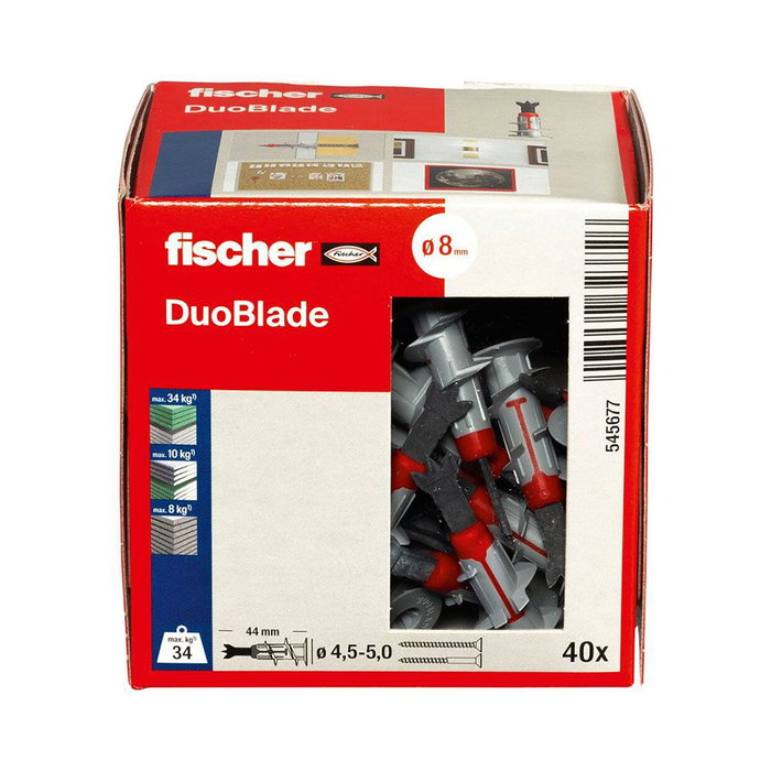 Fischer Taco Duoblade 545677 - Caja 40 Unidades, Tapon Autoperforante para Placas de Yeso, Nylon, Long. Anclaje 44 mm