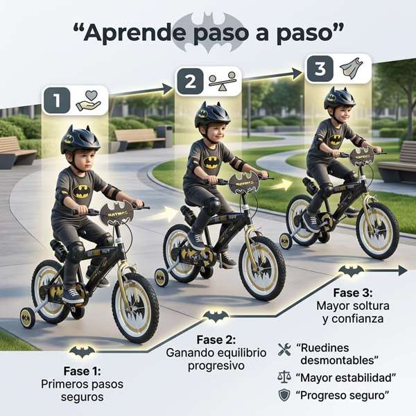 Toimsa Bicicleta Batman 16 Pulgadas para Niños de 5 a 8 Años (3-7 Años)