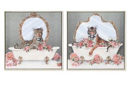DKD Home Decor Cuadro Lienzo Tigre Bañera 3D Surtido de 2