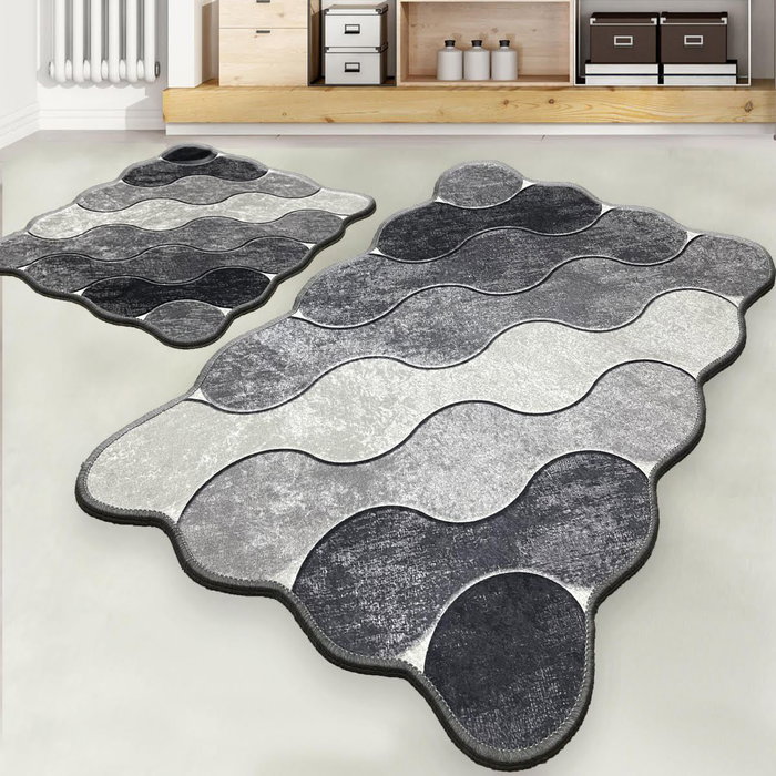 Mijölnir Juego de Alfombras de Baño Gris Poliéster Antideslizante 60x100cm 50x60cm