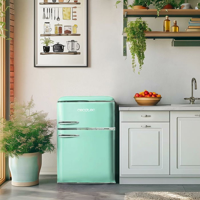Cecotec Frigorífico combinado 86L verde Bolero CoolMarket 2D Origin Clase E LED retro