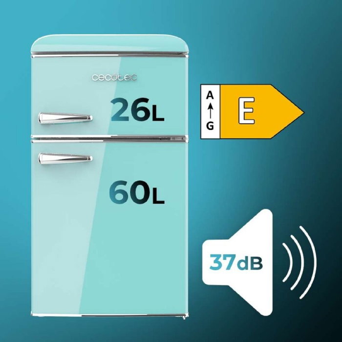 Cecotec Frigorífico combinado 86L verde Bolero CoolMarket 2D Origin Clase E LED retro