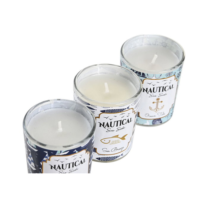 DKD Home Decor Set de 3 Velas Náuticas de Cera de Parafina Azul