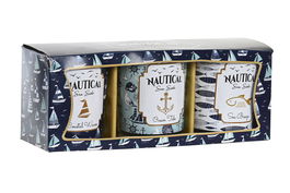 DKD Home Decor Vela Mediterraneo Nautical sea side Set 3 Azul Cera parafina Cristal 5 x 6 x 17 cm