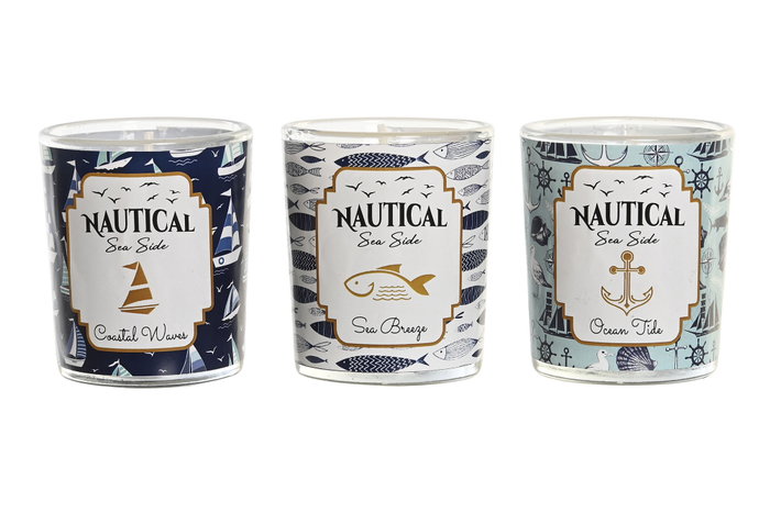 DKD Home Decor Set de 3 Velas Náuticas de Cera de Parafina Azul