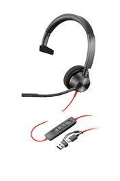 Poly Blackwire 3310 Microsoft Teams Certified Headset +USB-C/A Adapter TAA