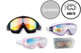 Poessa - Gafas de Natación para Adulto en PVC Anti-Niebla con Protección UV, Colores y Modelos Surtidos