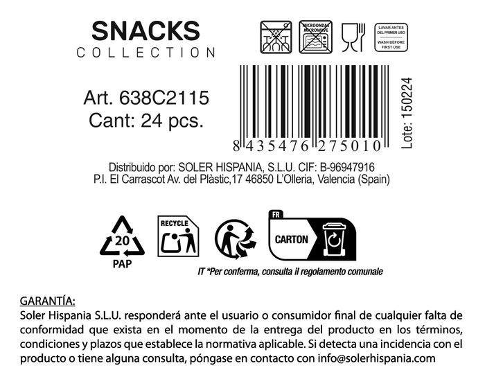 La Mediterranea Bol Snacks Colores 13 cm x 5 cm (48 Unidades)