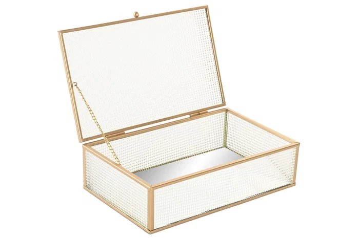DKD Home Decor Joyero de Cristal y Metal Dorado