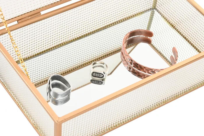 DKD Home Decor Joyero de Cristal y Metal Dorado