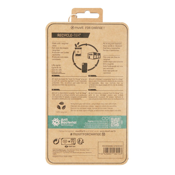 Muvit Funda Recycletek Antibacteriana para Apple iPhone - Fabricada con Materiales 100% Reciclados y Protección Antimicrobiana con Iones de Plata Muvit Funda Recycletek Antibacteriana para Apple iPhone - Fabricada con Materiales 100% Reciclados y Protección Antimicrobiana con Iones de Plata