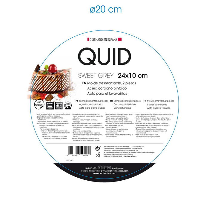 Molde Desmontable Acero Pintado Sweet Grey Quid 24x10 cm (8 Unidades)
