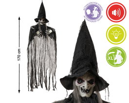 Bruja Colgante Decoracion Halloween 170 cm con Luz y Sonido Efecto Voz Espeluznante e Iluminacion para Fiestas y Escaparates Tematicos