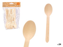 KINVARA Set 24 Cucharas Madera Abedul Marron 14 cm x 23 cm x 3.3 cm (Set de 36)