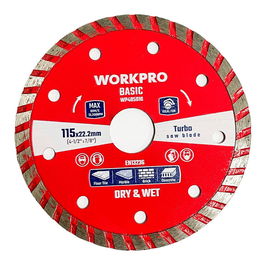 Workpro Disco Diamantado Turbo Basic Ø115 x 22,2 mm - Corte en Seco/Húmedo para Azulejo, Piedra, Hormigón y Ladrillo